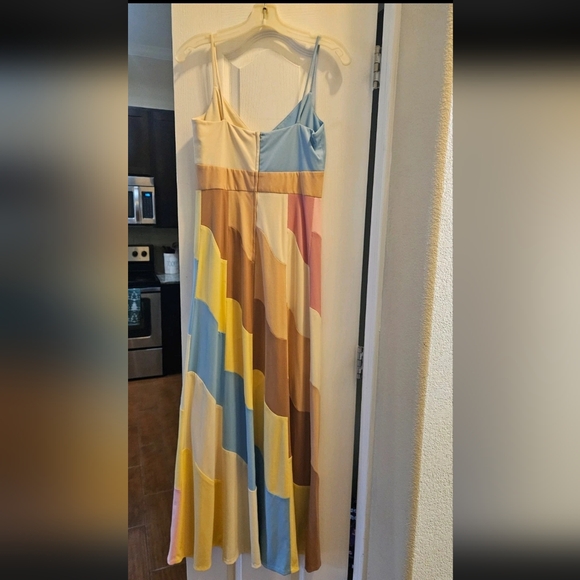VINTAGE 60s 70s Maxi Dress La Boutique Fantastique El Paso TX Patchwork Chevron - Picture 3 of 3